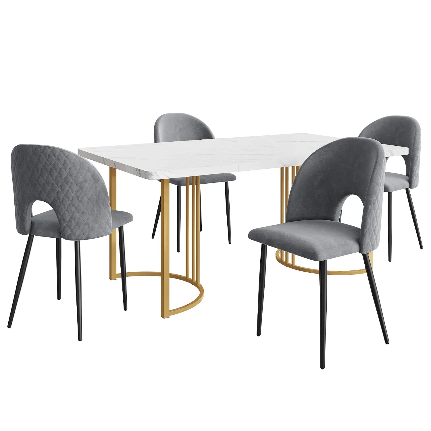 Merax Essgruppe 5Teilig 140x80 Weiß Grau Samt Gold Beine