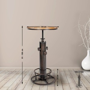 Höhenverstellbarer Stehtisch Ruhr aus Bronze-Metall mit runder Kiefernholzplatte im Industrial Design.