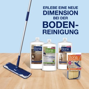 Bona Auftragspad mit Mopp und Reiniger für Polish und Refresher. Reinigungsmittel für Bodenpflege.