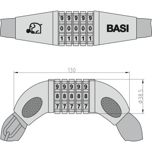 Basi Kettenschloss ZR 305 mit Zahlenschloss, Stahlkette, 90 cm Länge für Fahrräder.