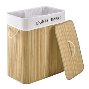 Juskys Bambus Wäschekorb Curly, 100L, Natur, mit Deckel und Wäschesack. Ideal zur Wäscheaufbewahrung.