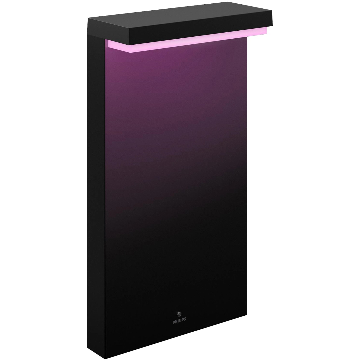 Philips Hue Nyro Sockelleuchte, Schwarz, mit farbigem Licht für den Außenbereich.