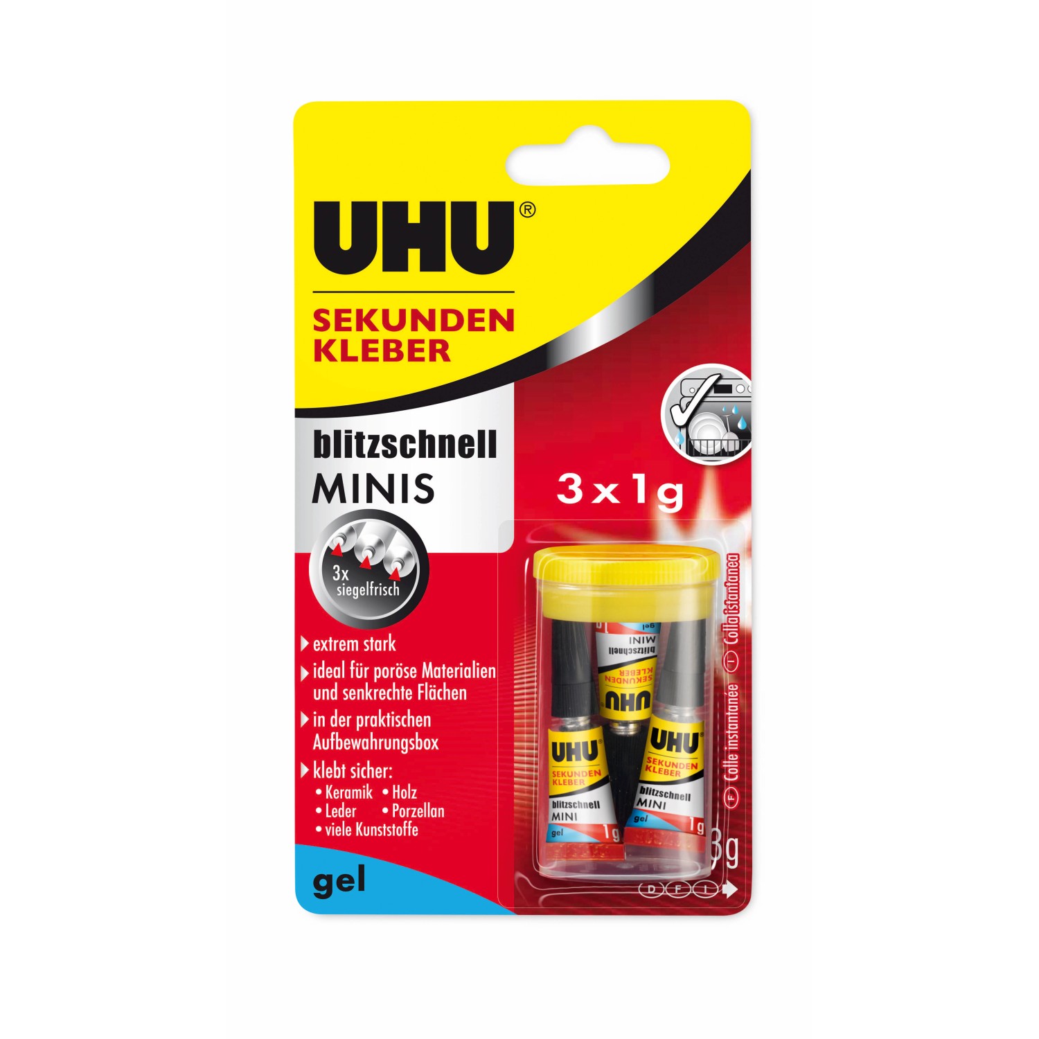 Uhu Sekundenkleber 3 x 1 g minis gel in praktischer Box