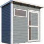 Graues Bertilo Gartenhaus Pentus 1 aus Holz mit Fenster und Tür.