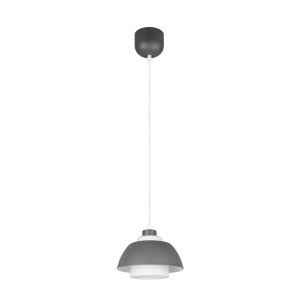 Anthrazitfarbene Pendelleuchte Tilos mit weißem Glasschirm, 1-flammig, E27 Fassung. Modernes Design aus Metall.
