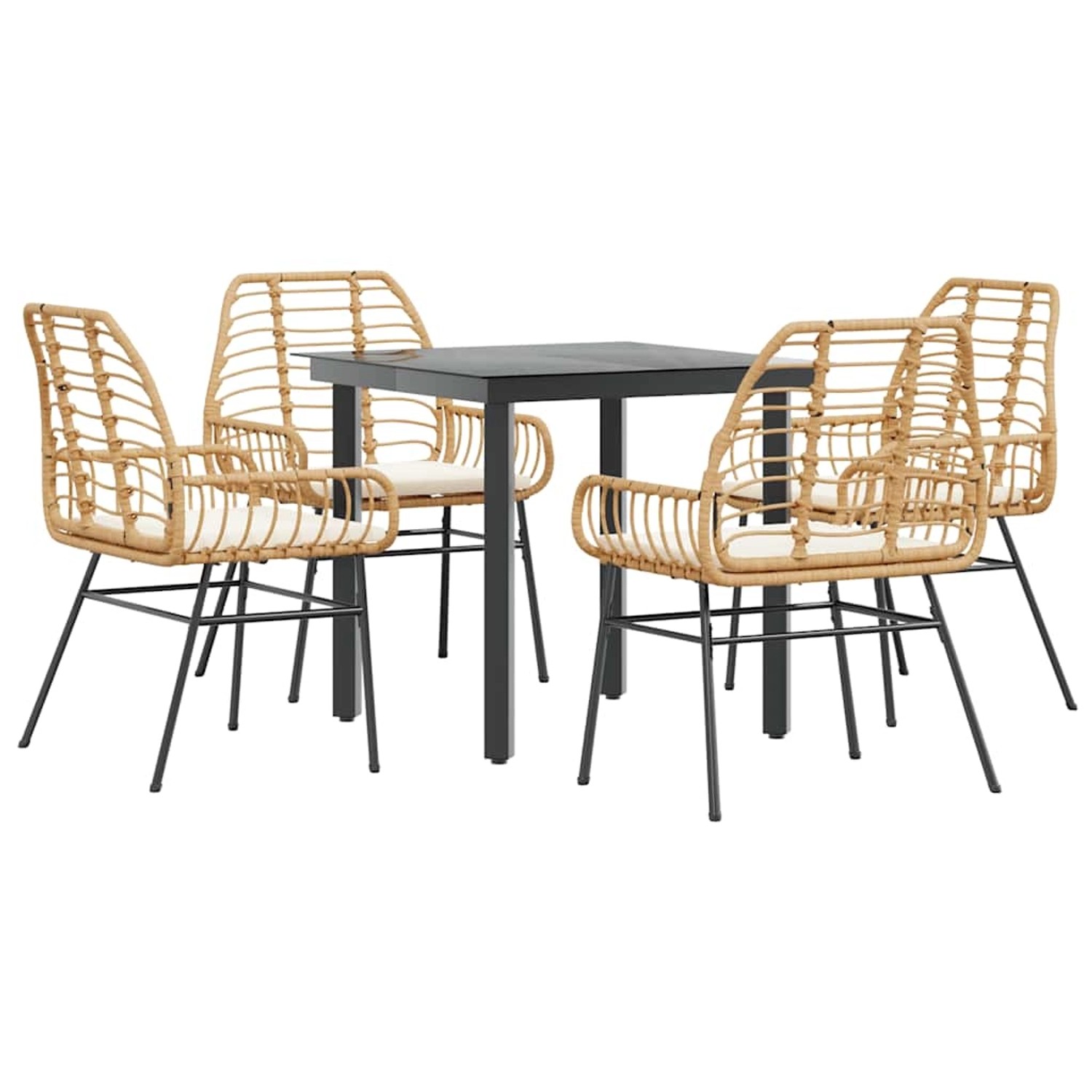 vidaXL 5-Tlg Garten-Essgruppe mit Kissen Braun Poly Rattan Glas 3334556 günstig online kaufen