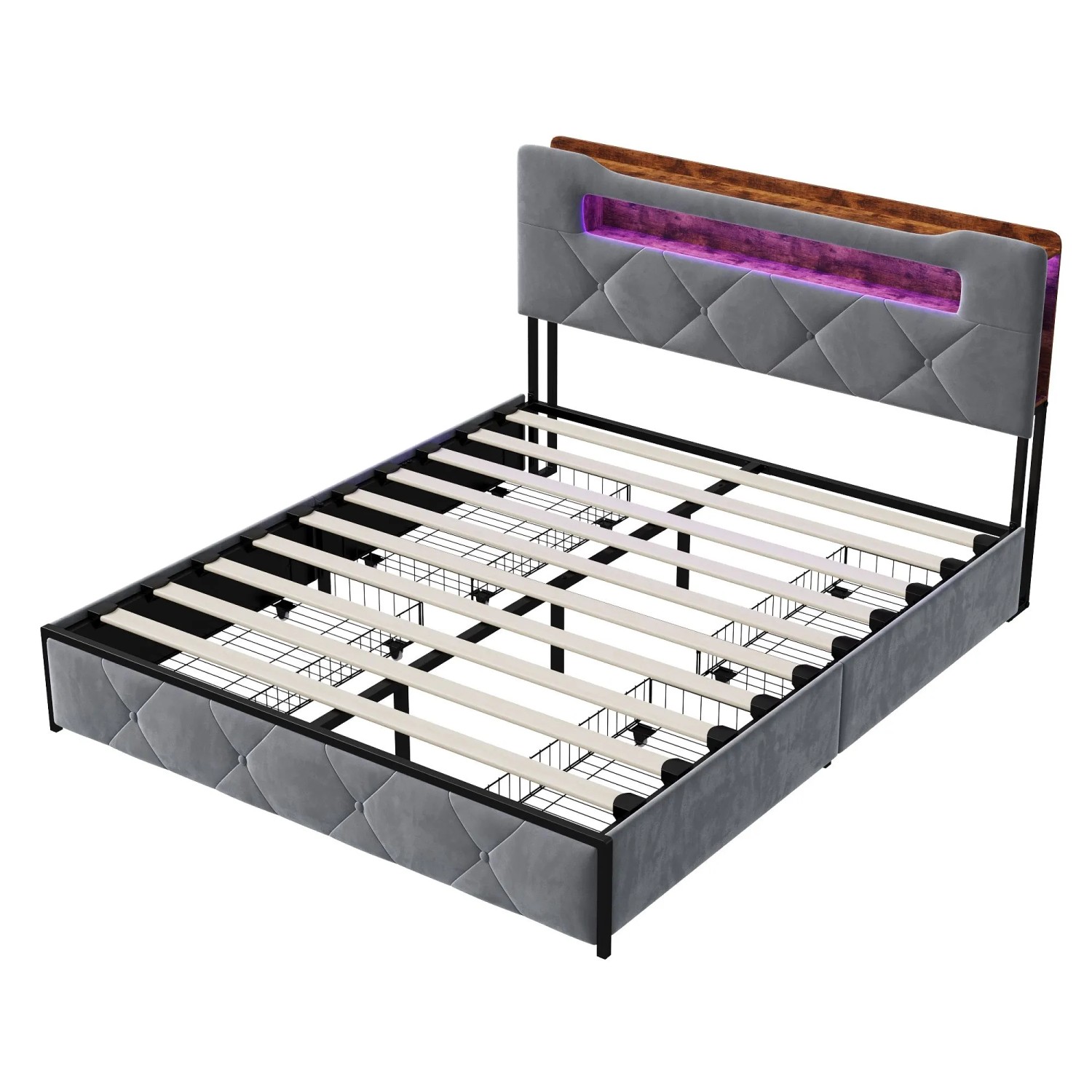 PXloue Bettgestell aus Samt 160x200cm Bett mit Ladefunktion&LED-Beleuchtung