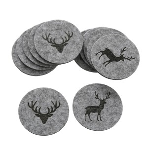 Boltze Untersetzer Tjark, 6er Set, grau-beige, mit Hirschmotiven.