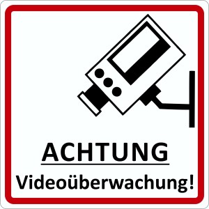 Türschild Achtung Videoüberwachung, 12x4,5cm, aus Hard-PVC, für Innen- und Außenbereich.