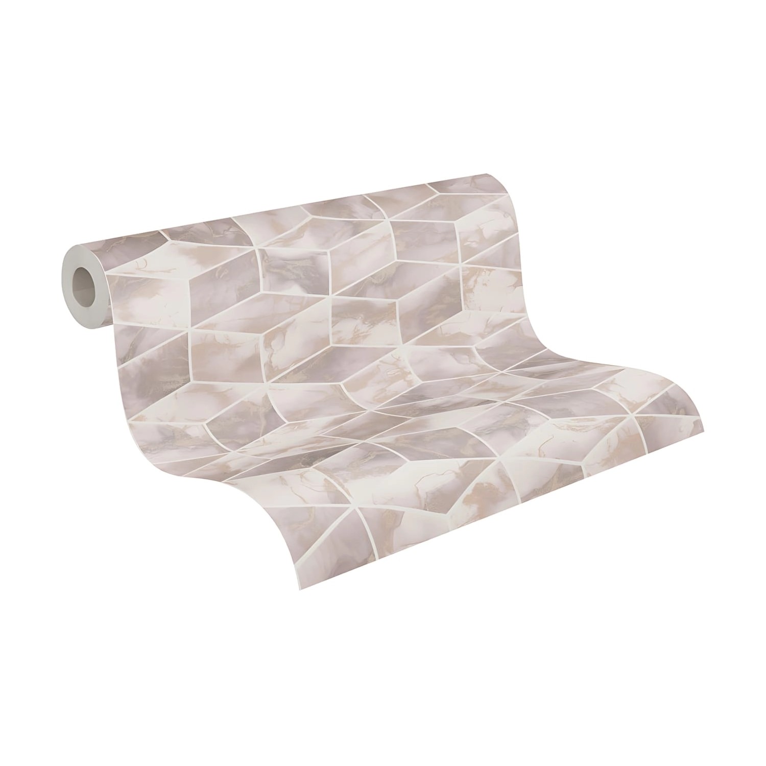 PROFHOME Vliestapete mit geometrischem Muster in Rosa, Gold und Weiß. Schimmernde Optik.