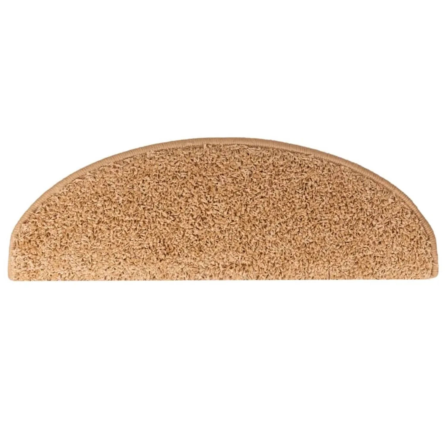 Beige, halbrunde Stufenmatte aus getuftetem Material, ideal für Treppen, rutschfest und schützend.
