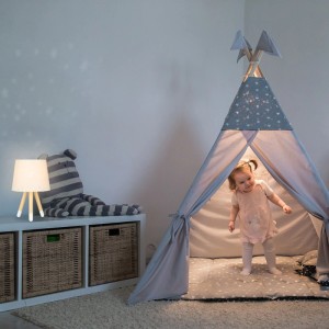 Relaxdays Tischlampe Stoff Eschenholz Kunststoff Mint mit Sternen und 3 Beinen 40 cm x 25,5 cm 0,7 kg