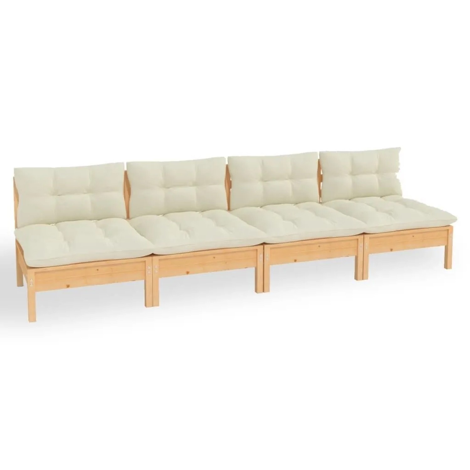 vidaXL 4-Sitzer-Gartensofa mit Creme Kissen Massivholz Kiefer 3096124