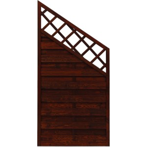 Braunes Sichtschutzzaun-Element Country mit Lattenzaun-Abschluss (180x120/90cm).