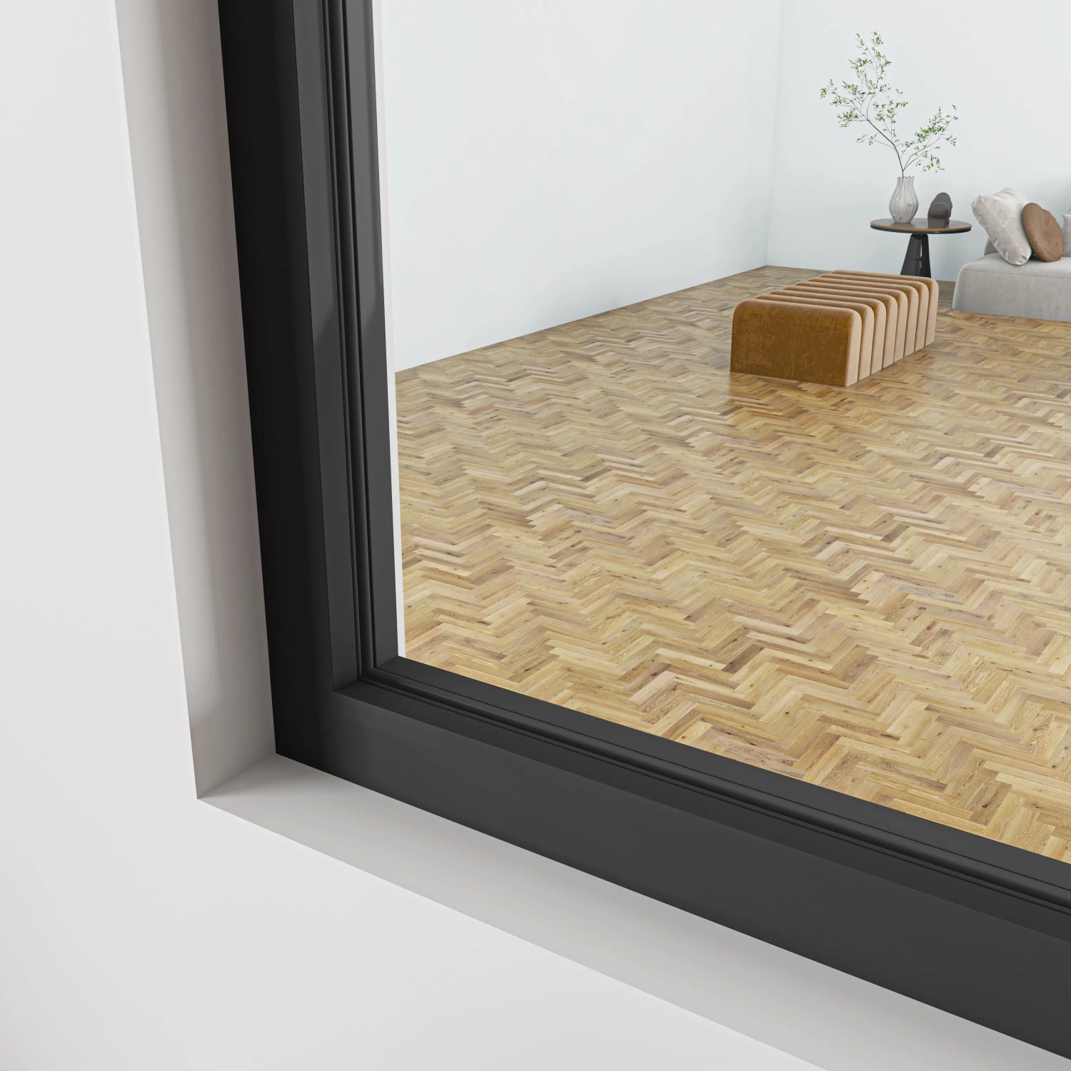 AICA Loftstil Eckfenster, schwarzer Rahmen, Glas-Trennwand für Innenräume.
