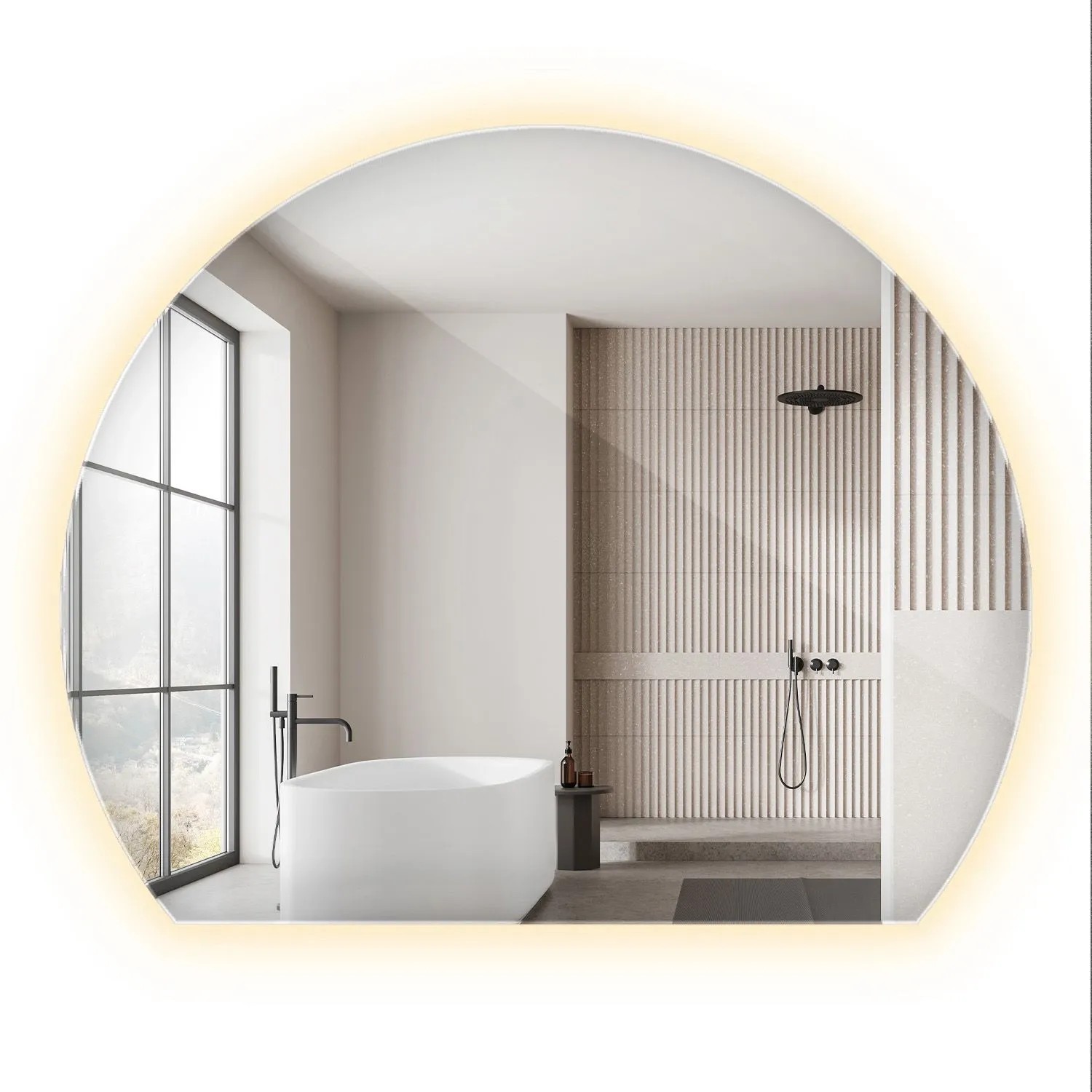 Wallfluent Spiegel Mit Beleuchtung 74x90 cm In Abgeflachter Kreisform Mit Warmweiß 3000K Für Badezimmer Und Ankleidezimmer