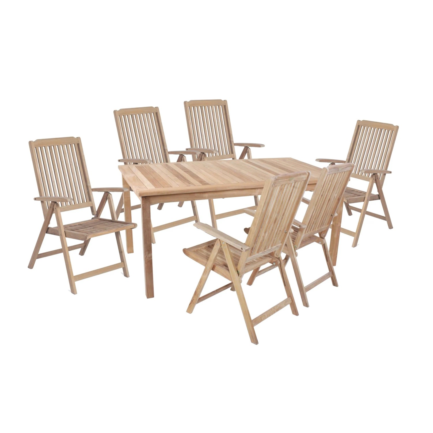 DELUKE Garten-Sitzgruppe MAIKE 7-tlg. Teak Teakbraun Gartenmöbel-Set Gartengarnitur Garten-Essgruppe Stühle B Esstisch