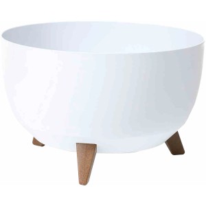 Weißes Siena Garden Pflanzgefäß Oslo, Ø 40 cm, mit braunen Holzfüßen.