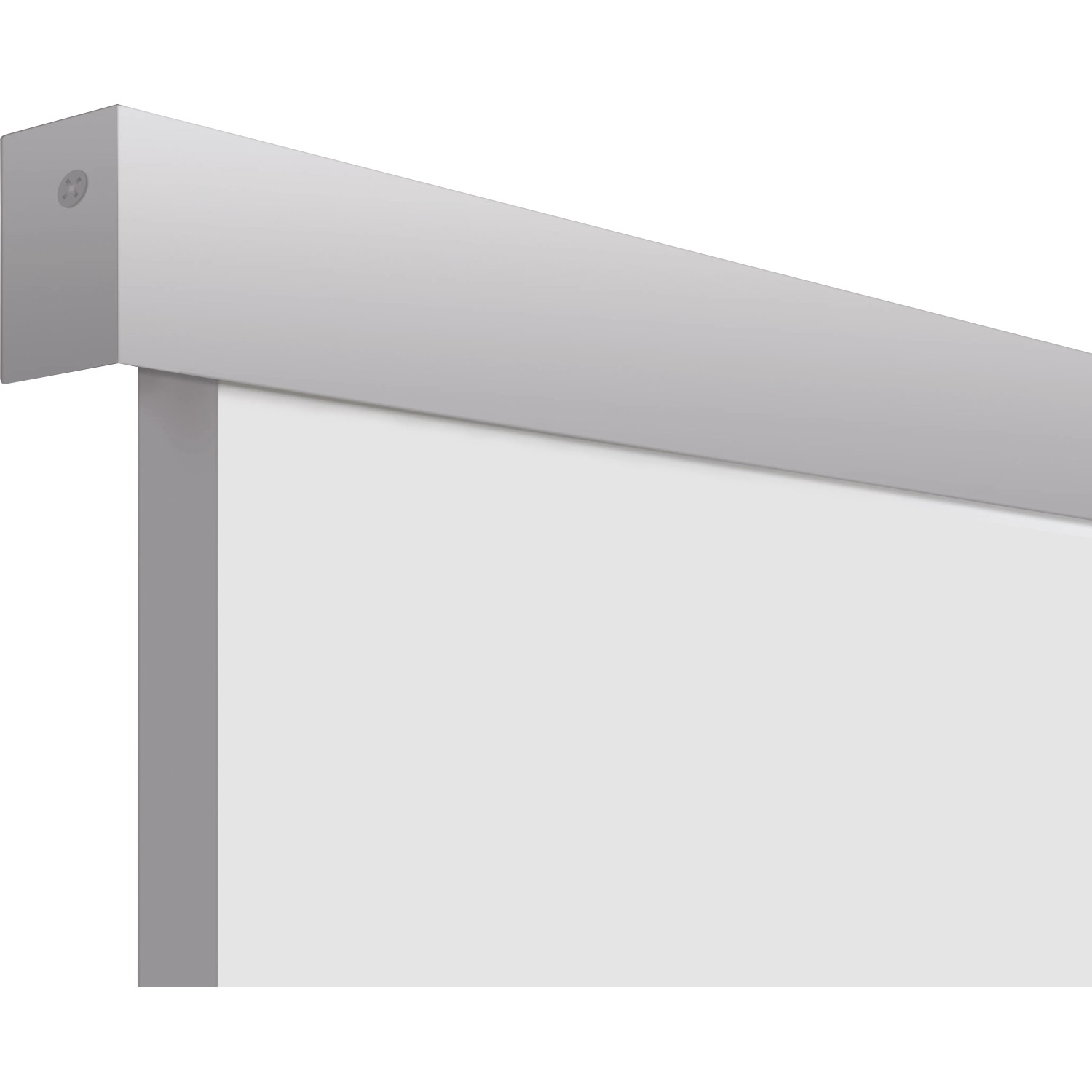 Detailaufnahme: Weiße Holzschiebetür Margalida mit silbernem Aluminium-Schienensystem.