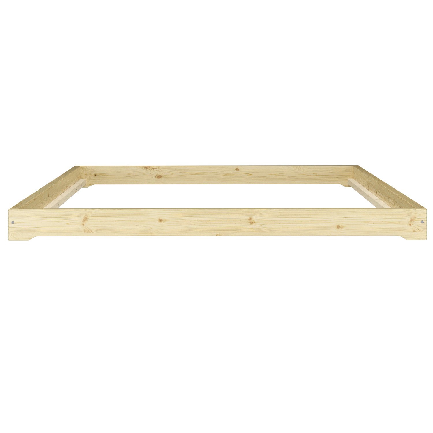 Geöltes, extra niedriges Futonbett 120x200 aus Fichte Massivholz, ohne Zubehör.