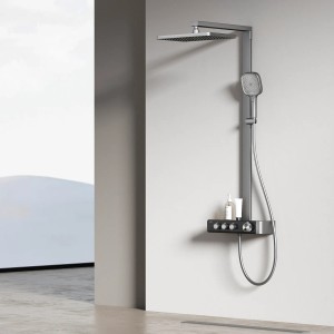 Emke Duschsystem mit Thermostat, anthrazit matt, mit Regendusche und Handbrause.