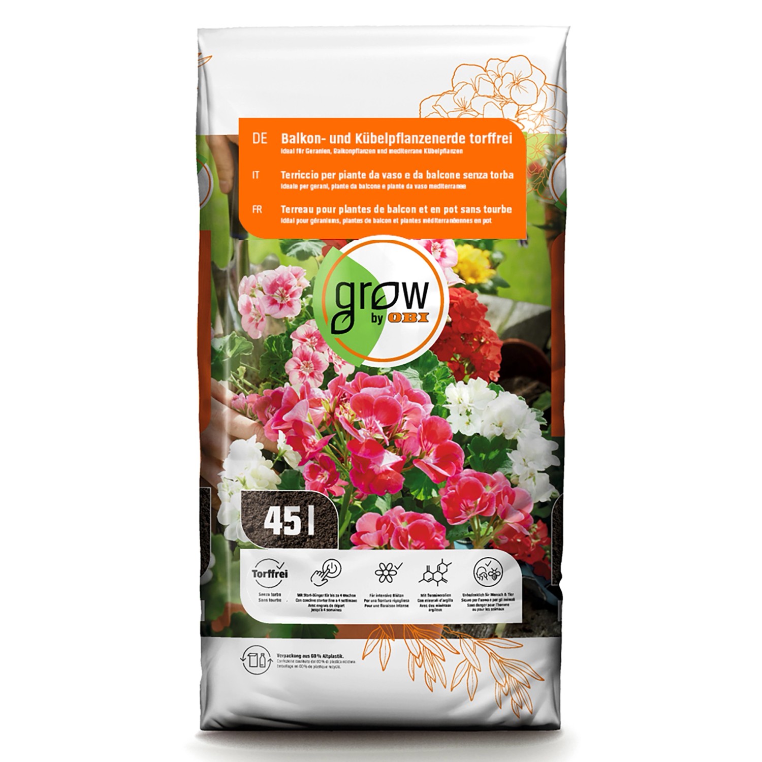 GROW by OBI Balkon- und Kübelpflanzenerde Torffrei 45 l günstig online kaufen