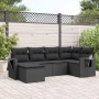 Schwarze 6-tlg. vidaXL Garten-Sofagarnitur aus Poly Rattan mit Kissen im Garten.