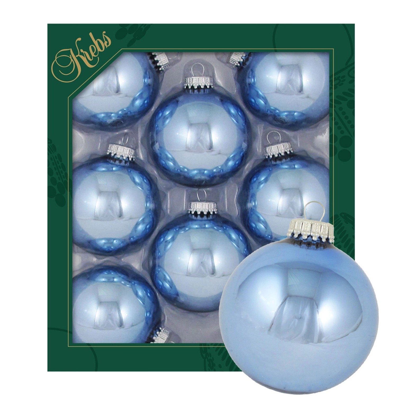 Krebs Glas Lauscha Weihnachtskugeln Gletscherblau Glanz Uni 8er-Set 7cm