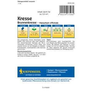 Kiepenkerl Kresse Brunnenkresse Samenpackung mit Infos zu Aussaat, Keimung, Kultur und Ernte.