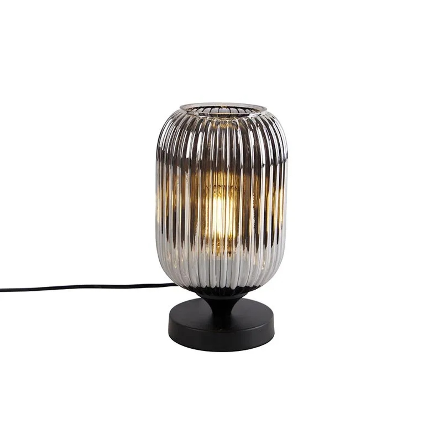 QAZQA Art Deco Tischlampe Schwarz mit Rauchglas Banci