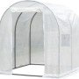 Freistehendes, weißes Tunnelgewächshaus mit Tür und Fenster. Ideal für den Garten.