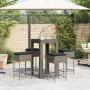 5-tlg. Gartenbar-Set von vidaXL aus grauem Poly Rattan mit Tisch, 4 Hockern und Kissen.