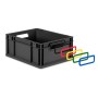 Schwarze PROREGAL Eurobox Nextgen, 65 Liter, mit farbigen Clips zur Kennzeichnung.
