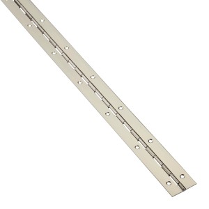 Poliertes SOTECH Stangenscharnier aus Edelstahl, 1000x32x1mm, mit Bohrlöchern für Möbelbau. Möbelbeschlag.