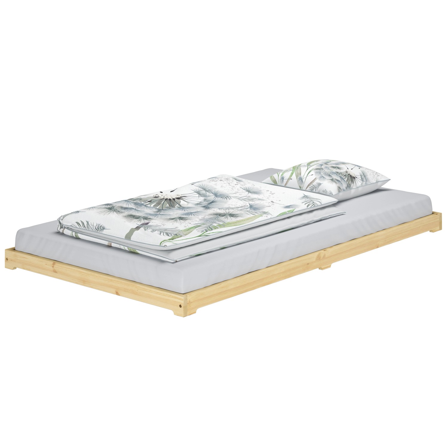 Erst-Holz Extra Niedriges Futonbett Bettrahmen 120 x 200 Kiefer Massiv Roll günstig online kaufen