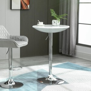 HOMCOM Bartisch, höhenverstellbar, rund, mit Chromfuß und weißer Tischplatte.