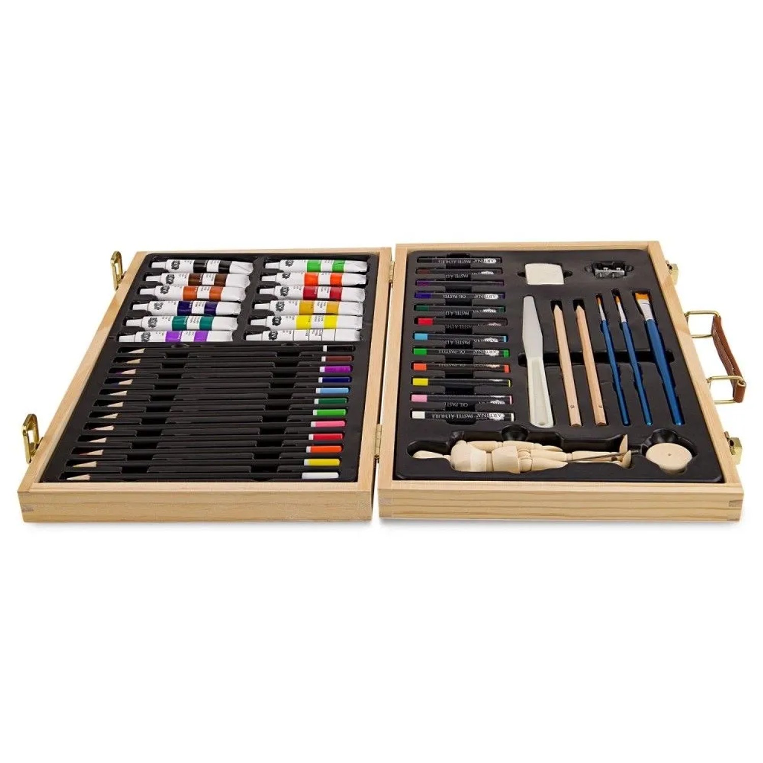 Artina Leonardo Malset, 45-teilig im Holzkoffer mit Acrylfarben, Buntstiften und Zubehör.