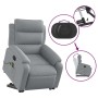 Hellgrauer vidaXL Massagesessel mit Aufstehhilfe, Stoff, mit Bedienfeld und Funktionsdarstellung.
