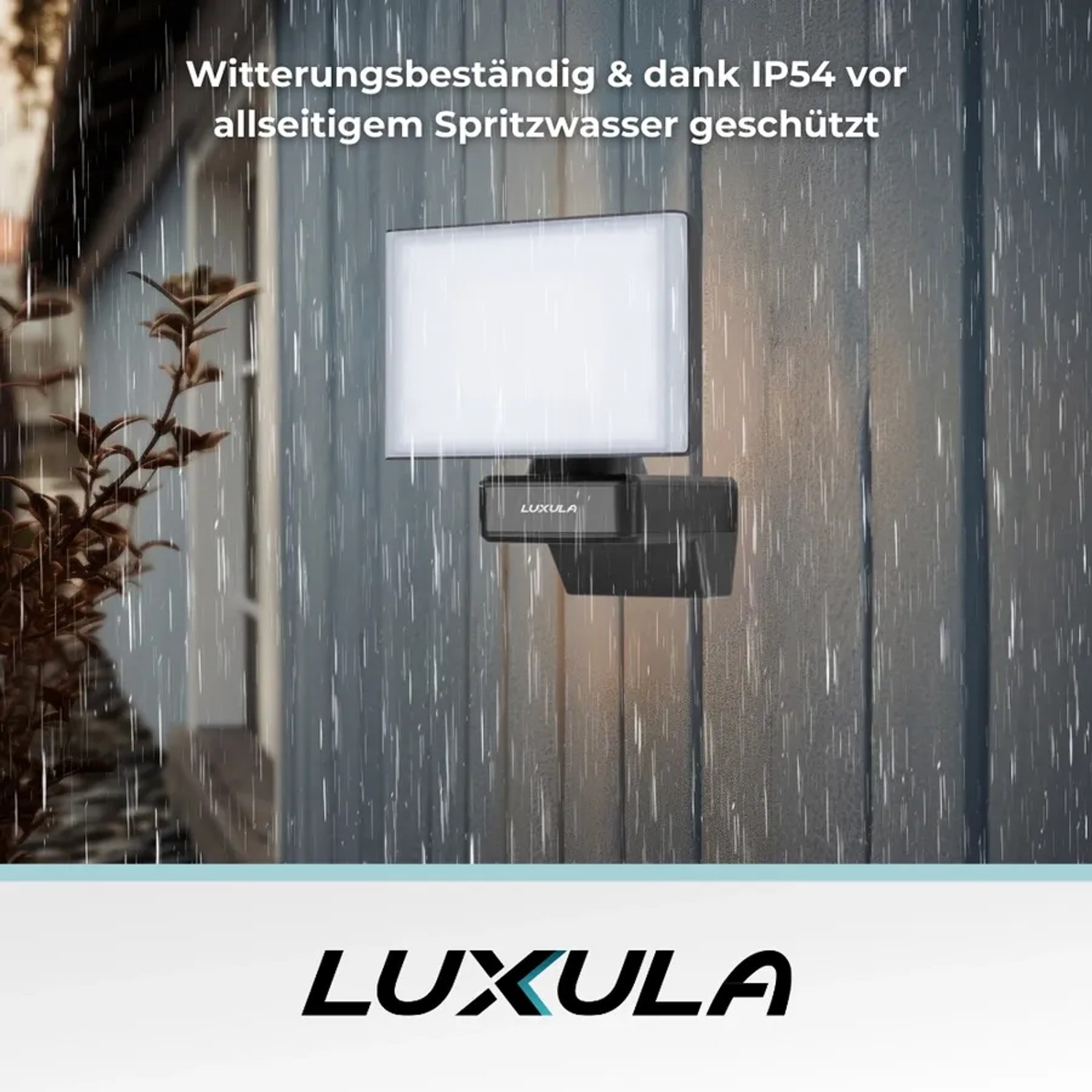 LUXULA LED Strahler, 20W, neutralweiß, schwenkbar, IP54 Wandleuchte im Regen.