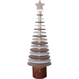 Holz-Tannenbaum in Scheibenoptik Braun-Weiß, 30,5 cm, Weihnachtsdekoration.