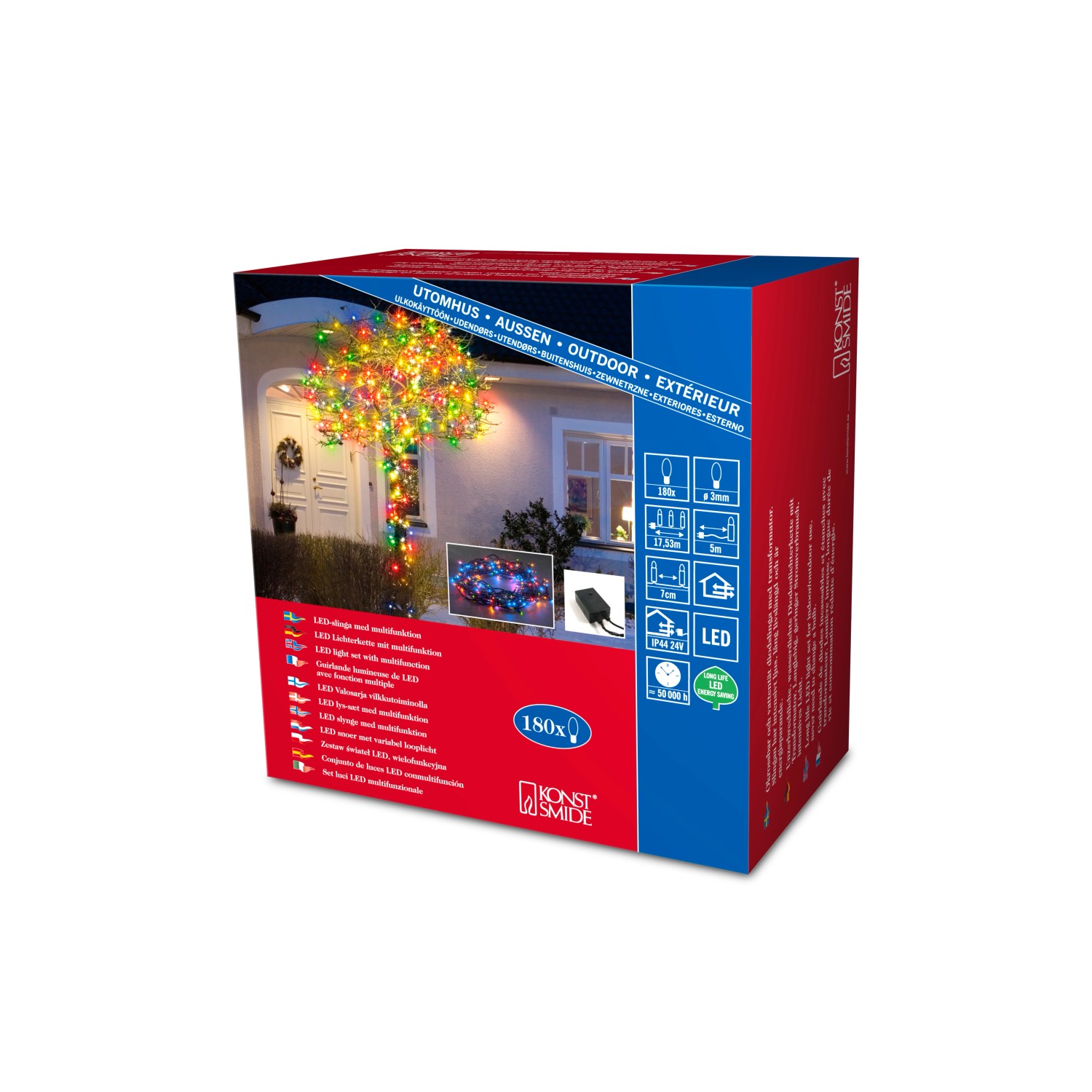 Thumbnail - Konstsmide Micro LED Lichterkette 180 bunte LEDs Multifunktion innen und außen