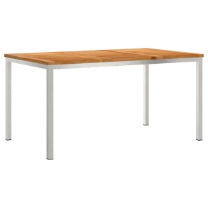 Rechteckiger vidaXL Esstisch aus Teakholz, 150x90 cm, mit silberfarbenem Gestell für den Garten.