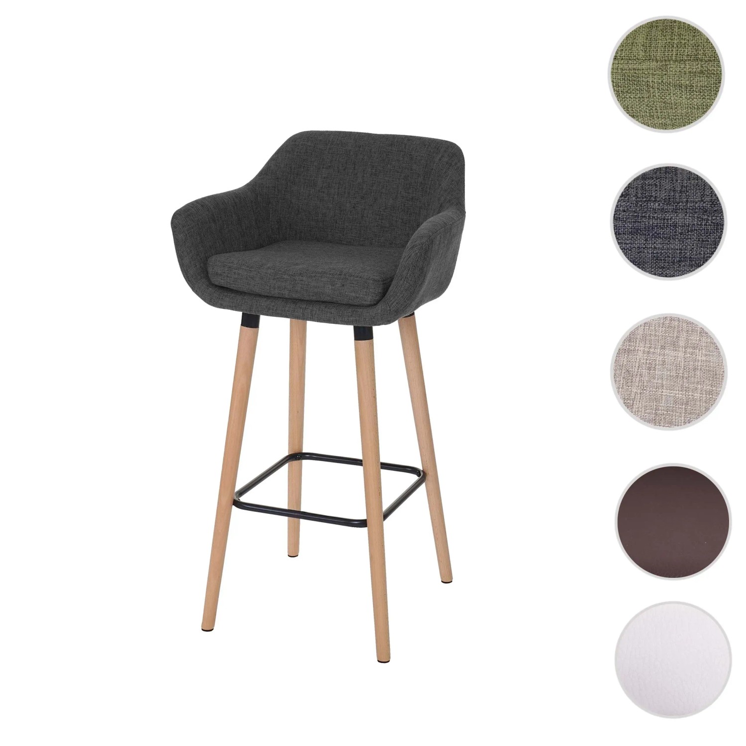 PROREGAL Barhocker Oslo, dunkelgrau Textil mit Lehne, 79cm Sitzhöhe, Buchenholzbeine, schwarze Fußablage. Skandinavisches Design.