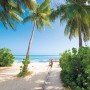 Komar Fototapete Vlies Palmy Beach: Strand mit Palmen und blauem Meer. Urlaubsfeeling für Zuhause.