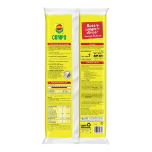 Gelbe Verpackung des Compo Rasen-Langzeitdüngers 10 kg. Für dichten, grünen Rasen mit Langzeitwirkung.