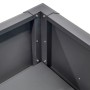 Detailansicht der Ecke eines anthrazitfarbenen Plats Metall-Hochbeets. Zeigt die Schneckenkante, Schrauben und perforierte Drainage.