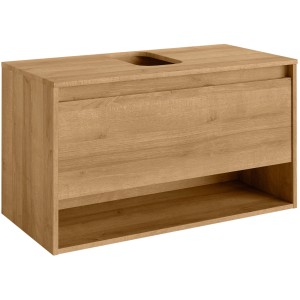 Fackelmann Waschbeckenunterschrank NATURA Asteiche, 93,4 cm breit, mit Schublade und offenem Fach.