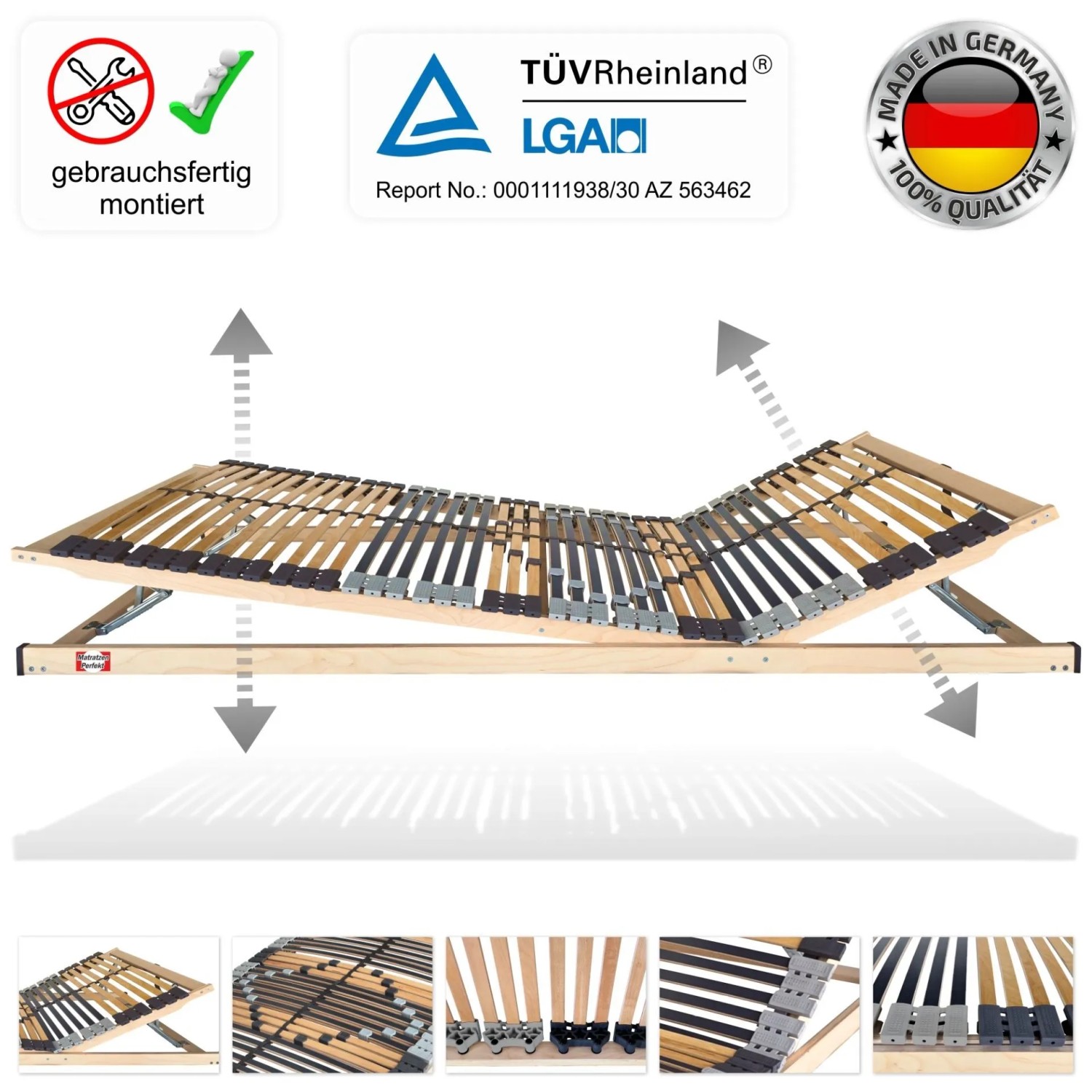 Matratzen Perfekt Lattenrost 42 Leisten 80x200cm Verstellbar 7 Zonen bis 200 kg_3