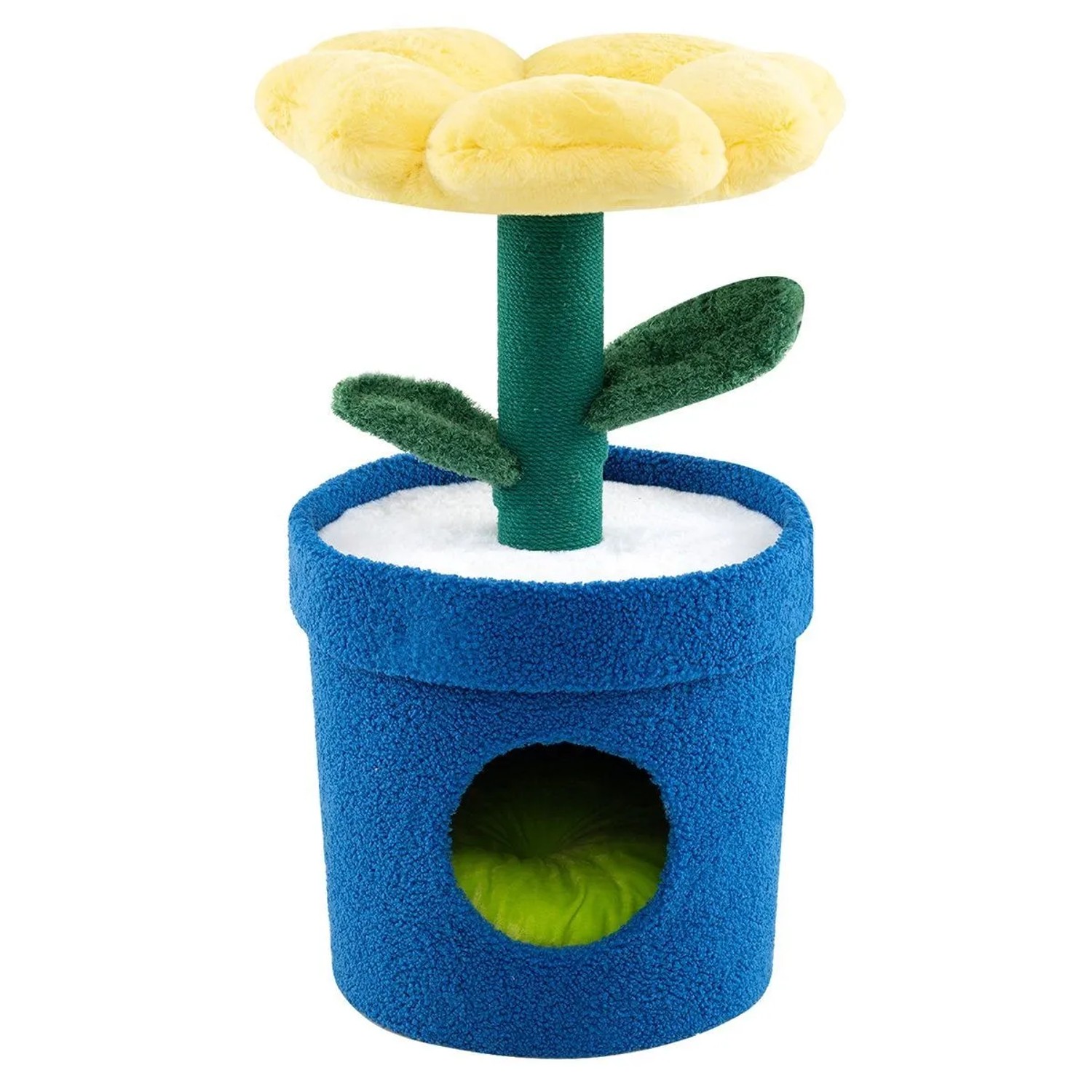 Costway Süßer Katzenbaum Katzenhöhle mit Blumen-Plattform Blau & Gelb