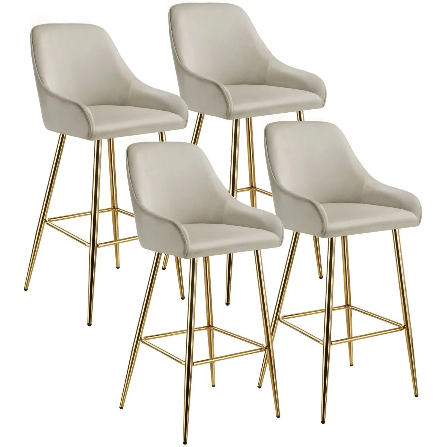 Tectake Barstuhl Avane In Samtoptik Gepolstert Mit Rückenlehne Und Fußstütze 4Er Set 57 X 48 50 X 108 Cm Creme Gold